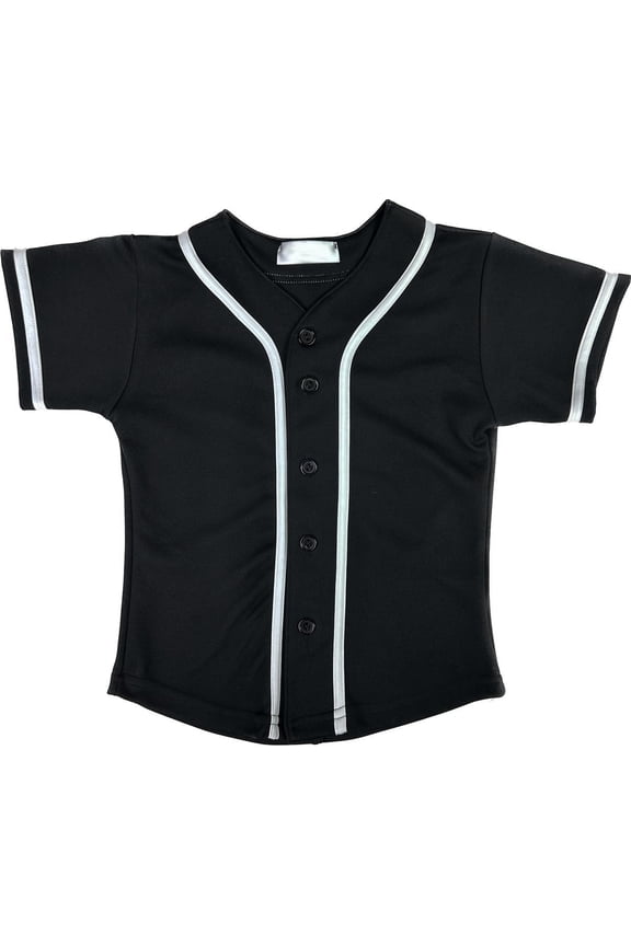 Kids Baseball Jersey Button Down Premium Hip Hop T Shirts Uniform Black White for 3y Toddlers