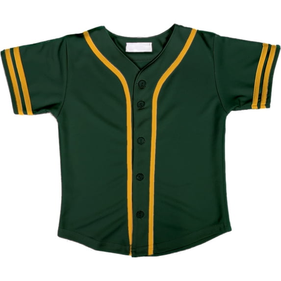 DIGITMON Kids Baseball Jersey Button Down Premium Two-Striped Sleeve T Shirts Uniform Forestgreen Gold for 4y Toddlers