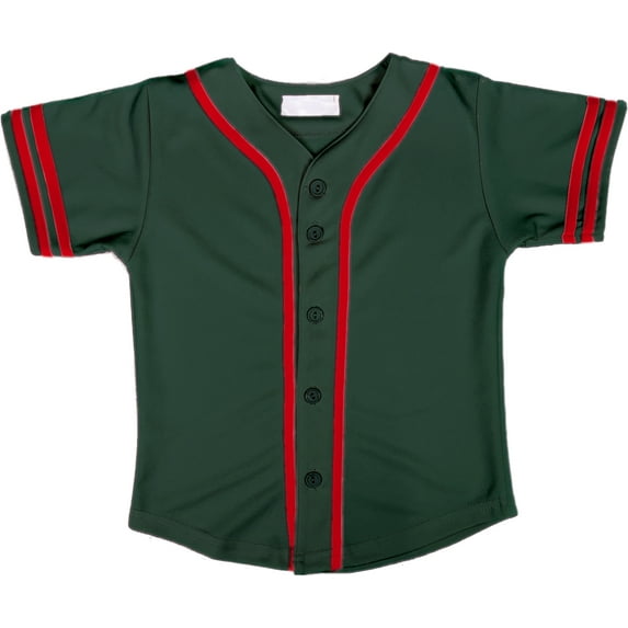 DIGITMON Kids Baseball Jersey Button Down Premium Two-Striped Sleeve T Shirts Uniform Forestgreen Red for 8y Toddlers