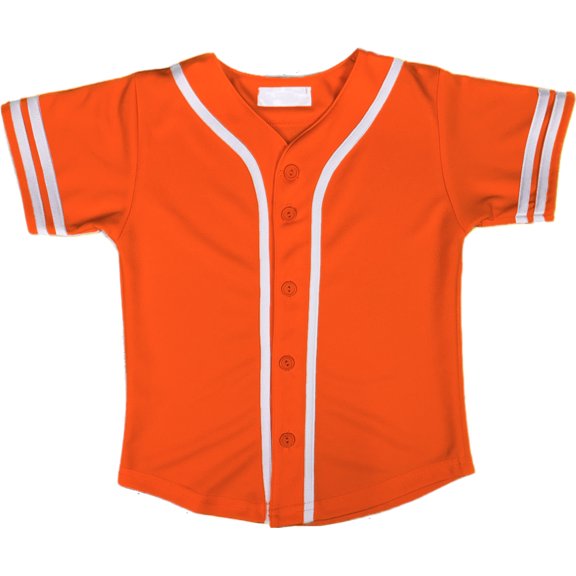 DIGITMON Kids Baseball Jersey Button Down Premium Two-Striped Sleeve T Shirts Uniform Orange White 9Mo Infants