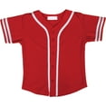 thumbnail image 1 of DIGITMON Kids Baseball Jersey Button Down Premium Two-Striped Sleeve T Shirts Uniform Red White for 8y Toddlers, 1 of 4