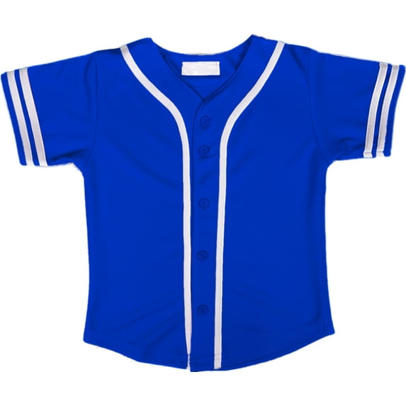 DIGITMON Kids Baseball Jersey Button Down Premium Two-Striped Sleeve T Shirts Uniform Royal White for 8y Toddlers