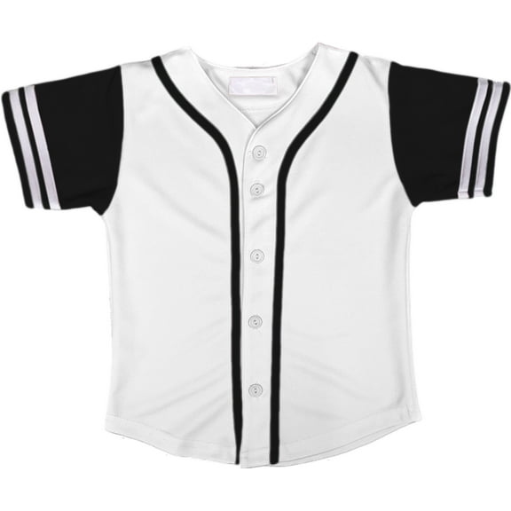 DIGITMON Kids Baseball Jersey Button Down Premium Two-Striped Sleeve T Shirts Uniform White Black 12Mo Toddlers