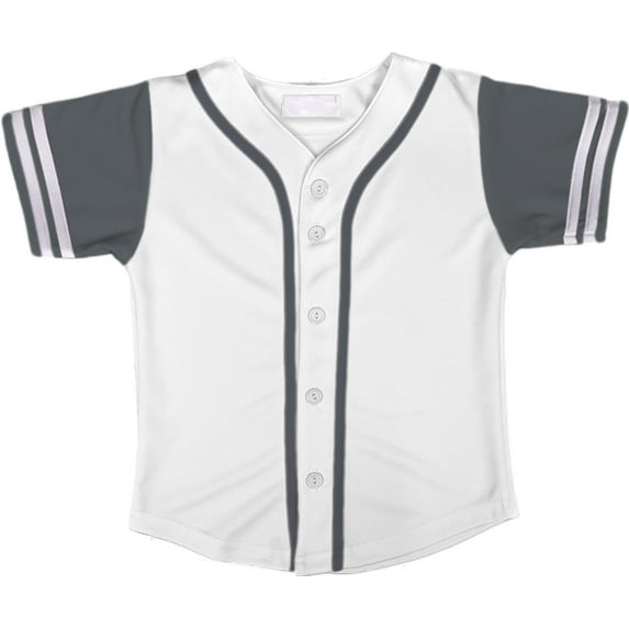 DIGITMON Kids Baseball Jersey Button Down Premium Two-Striped Sleeve T Shirts Uniform White Grey 9Mo Infants