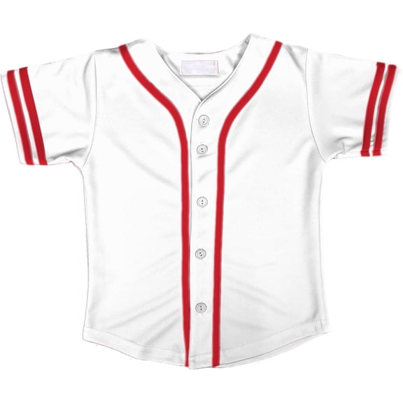 DIGITMON Kids Baseball Jersey Button Down Premium Two-Striped Sleeve T Shirts Uniform White Red2 for 12y Teenagers