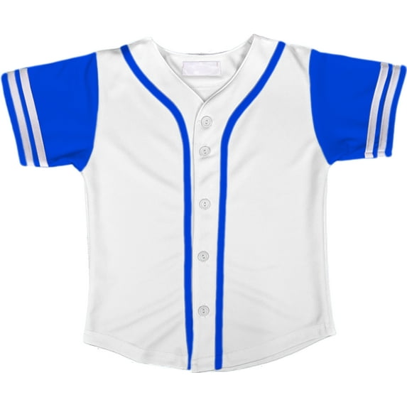DIGITMON Kids Baseball Jersey Button Down Premium Two-Striped Sleeve T Shirts Uniform White Royal 12Mo Toddlers