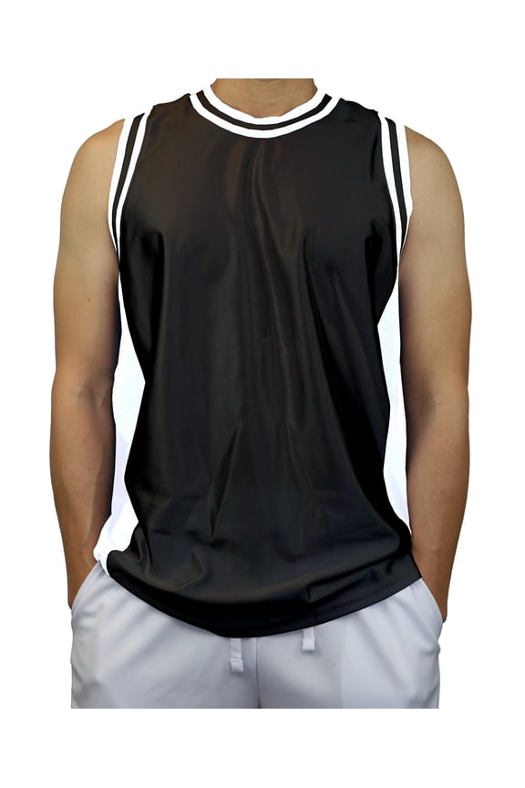 Men's 3-Stripes Basketball Gym Workout Athletic Tank tops shirts Mesh Jersey Uniform Made in USA (BLACKWHITE, S)