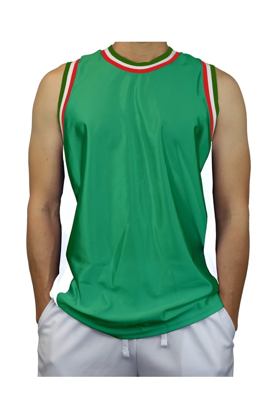 Men's 3-Stripes Basketball Gym Workout Athletic Tank tops shirts Mesh Jersey Uniform Made in USA (KGREENWHITE, M)