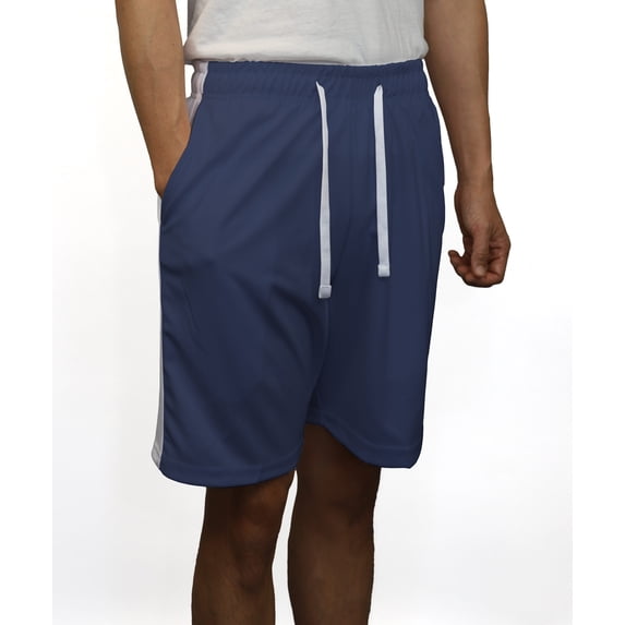 DIGITMON Men's Casual Performance Outdoor Relaxed Running Workout Training Sports Athletic Striped Fleece Shorts Made in USA (NAVYWHITE, L)