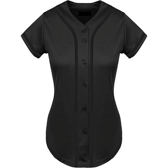 DIGITMON Women's Baseball Softball Jersey Button Down Premium Athletic T Shirts Uniform BLACKBLACK, Medium