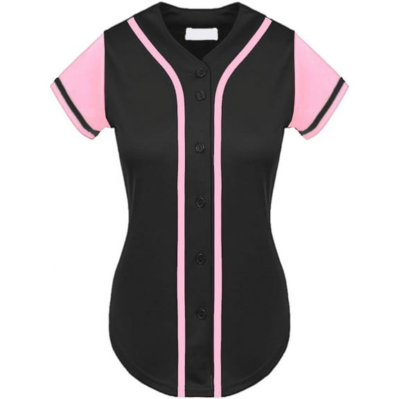 DIGITMON Women's Baseball Softball Jersey Button Down Premium Athletic T Shirts Uniform BLACKPINK, X-Small