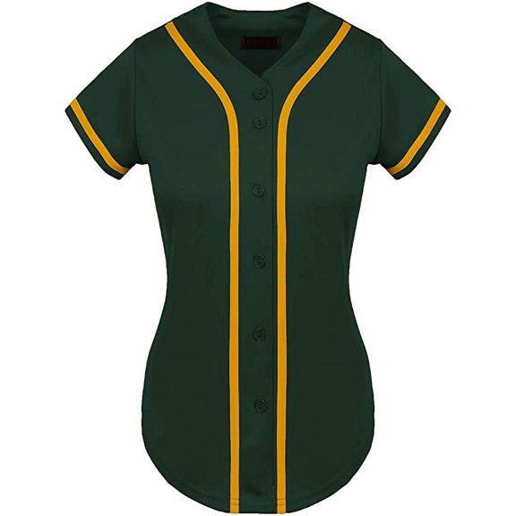 DIGITMON Women's Baseball Softball Jersey Button Down Premium Athletic T Shirts Uniform FGREENGOLD, 2X-Large