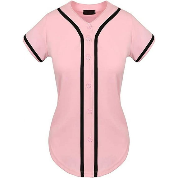 DIGITMON Women's Baseball Softball Jersey Button Down Premium Athletic T Shirts Uniform PINKBLACK, 2X-Large