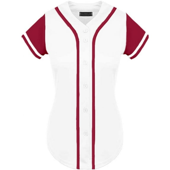 DIGITMON Women's Baseball Softball Jersey Button Down Premium Athletic T Shirts Uniform WHITEHOTPINK, X-Small