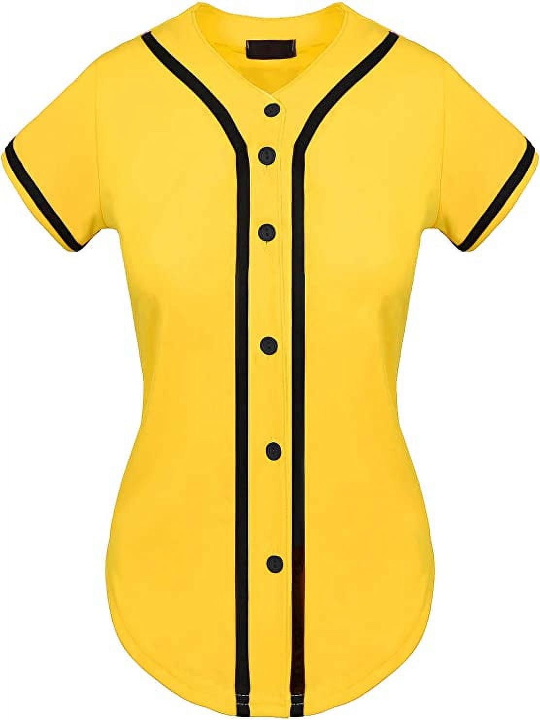 DIGITMON Women's Baseball Softball Jersey Button Down Premium Athletic T Shirts Uniform YELLOWBLACK, Medium