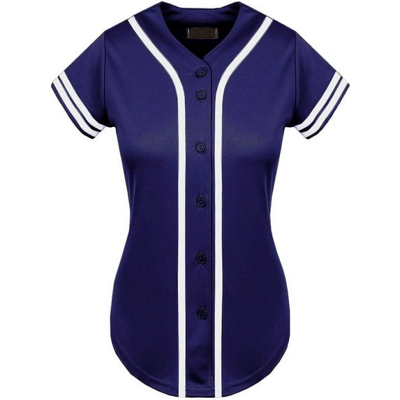 DIGITMON Women's Baseball Softball Jersey Button Down Premium Two-Stripe Sleeve Shirts Uniform PURPLEWHITE, X-Large