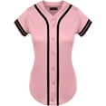 thumbnail image 1 of DIGITMON Women's Baseball Softball Jersey Button Down Two-Stripe Sleeve Shirts Uniform PINKBLACK, Large, 1 of 4