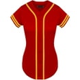 thumbnail image 1 of DIGITMON Women's Baseball Softball Jersey Button Down Two-Stripe Sleeve Shirts Uniform REDGOLD, X-Large, 1 of 4