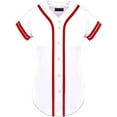thumbnail image 1 of DIGITMON Women's Baseball Softball Jersey Button Down Two-Stripe Sleeve Shirts Uniform WHITERED2, Medium, 1 of 4