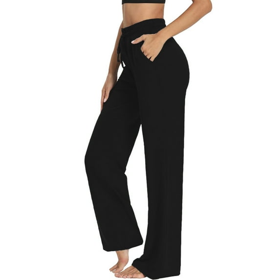 DIGITMON Womens Comfort Loose Fit Wide Leg Jogger Lightweight Yoga Running Pants with Pockets (Black, 2X-Large)
