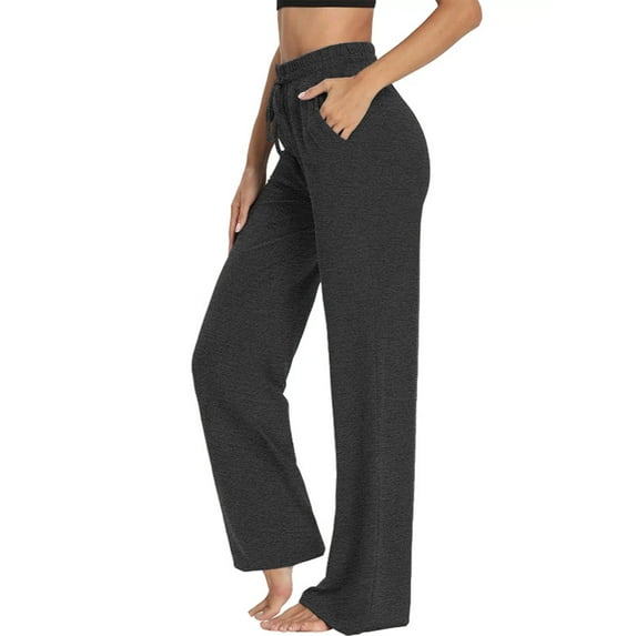 DIGITMON Womens Comfort Loose Fit Wide Leg Jogger Lightweight Yoga Running Pants with Pockets (Charcoal, 2X-Large)