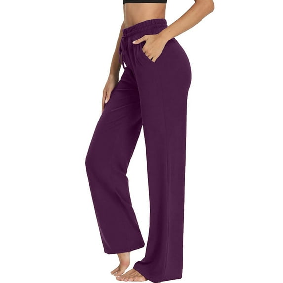 DIGITMON Womens Comfort Loose Fit Wide Leg Jogger Lightweight Yoga Running Pants with Pockets (Purple, Small)