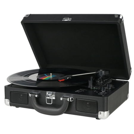 DIGITNOW Bluetooth Record Player 3 Speeds Turntable with Built-in Stereo Speakers, Suitcase Design - Black