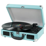 DIGITNOW Bluetooth Record Player 3 Speeds Turntable with Built-in Stereo Speakers, Suitcase Design - Blue