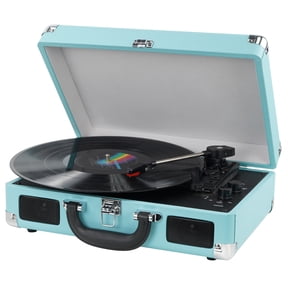 DIGITNOW Bluetooth Record Player 3 Speeds Turntable with Built-in Stereo Speakers, Suitcase Design - Blue