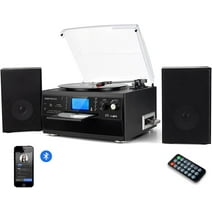 DIGITNOW Bluetooth Record Player Turntable with Stereo Speaker, CD Player, Cassette, Radio, Aux in and SD Encoding, Remote Control, Audio Music Player Built in Amplifier