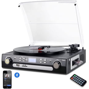 DIGITNOW Bluetooth Record Player with Stereo Speakers, Turntable for Vinyl to MP3 with Cassette Play, AM/FM , Remote Control, USB/SD