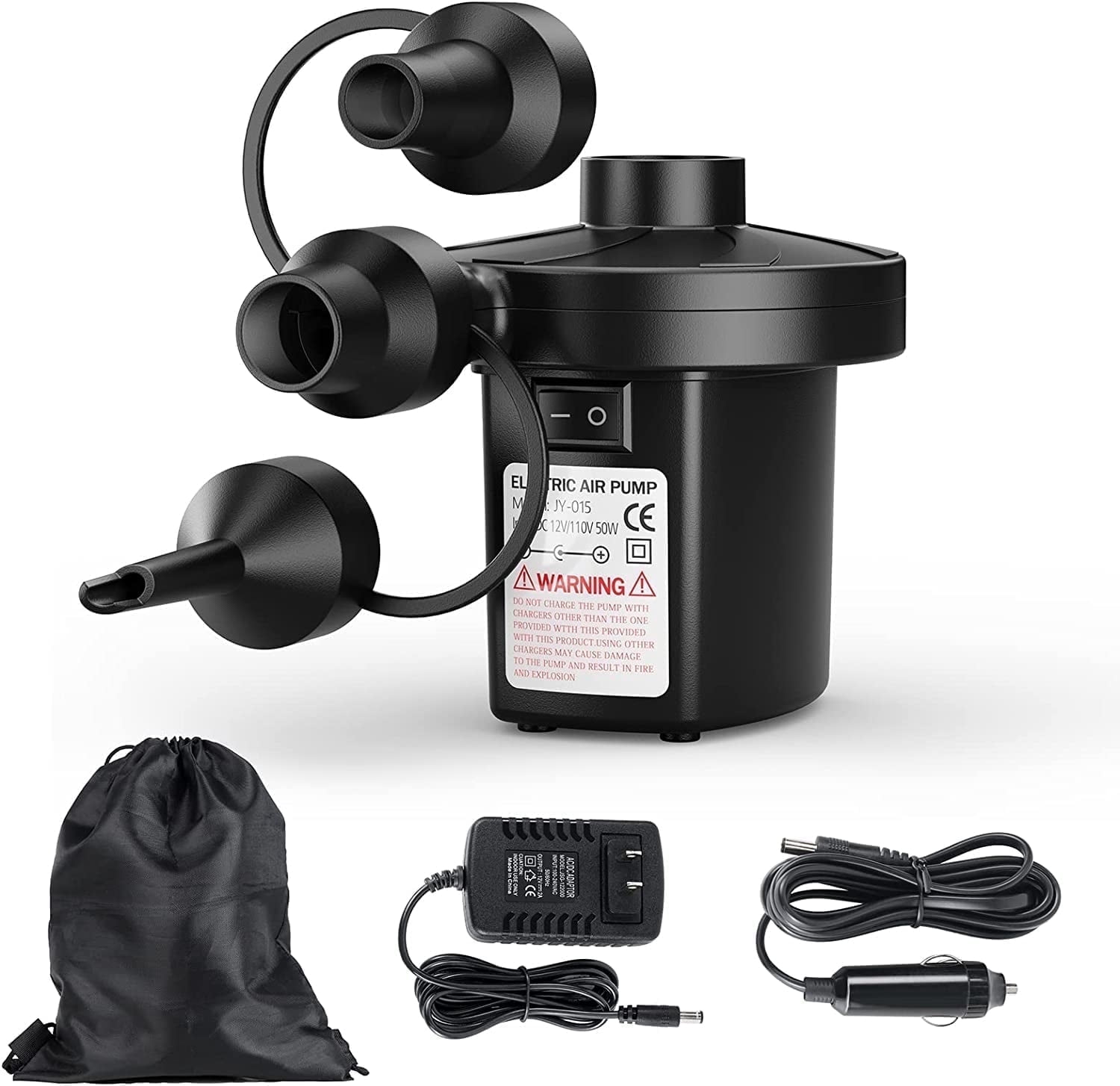 DIGITNOW Electric Air Pump for Inflatables, Portable Quick-Fill with 3 Accessories