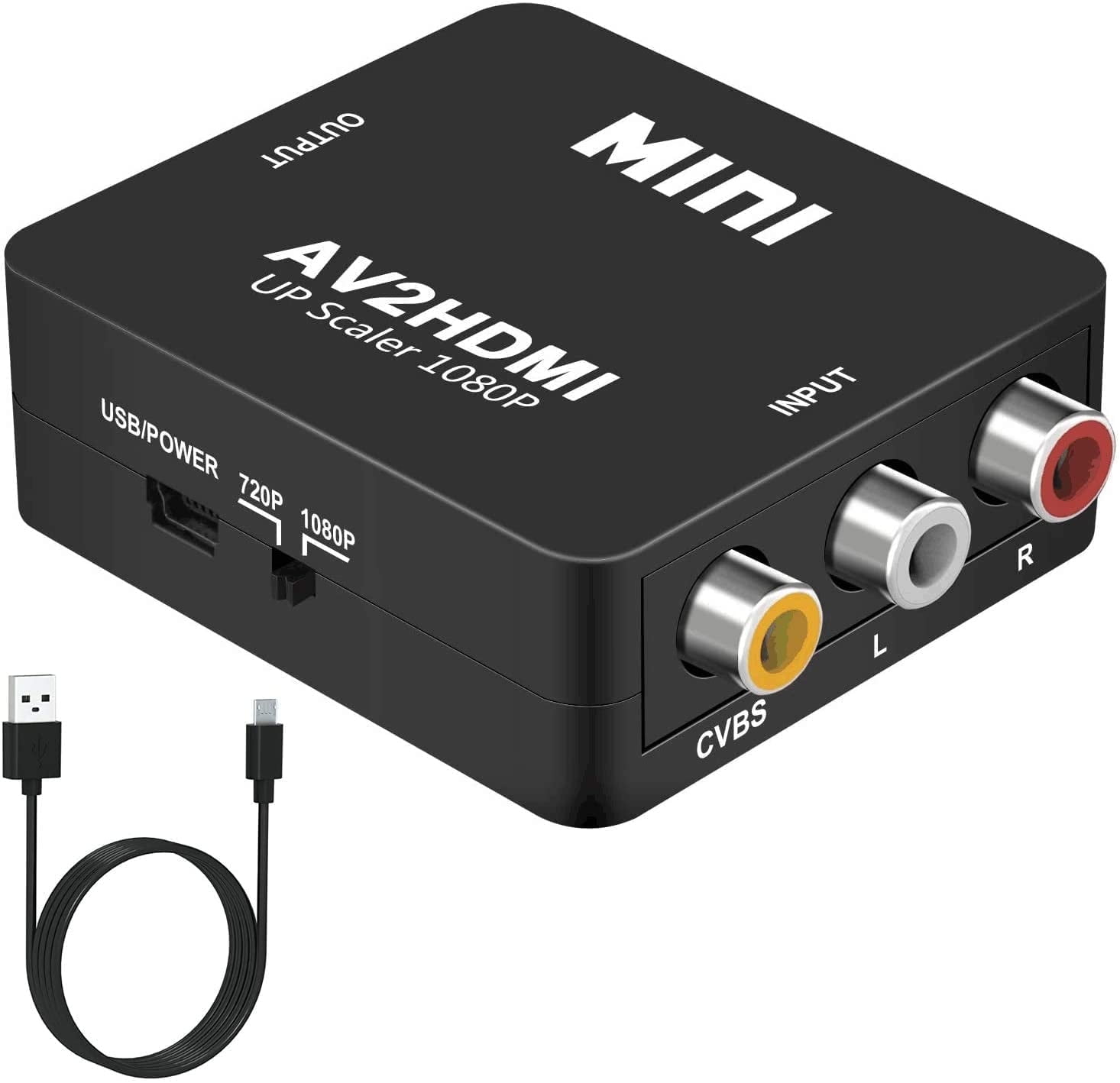CAYMULLER RCA to HDMI, AV to HDMI Converter, 1080P Mini RCA Composite CVBS AV to HDMI Video Audio Converter (Black)