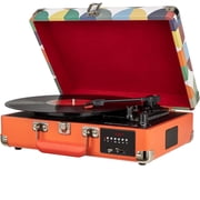 DIGITNOW Record Player, Turntable Suitcase with Multi-function Bluetooth/FM Radio/SD Card Port-Orange