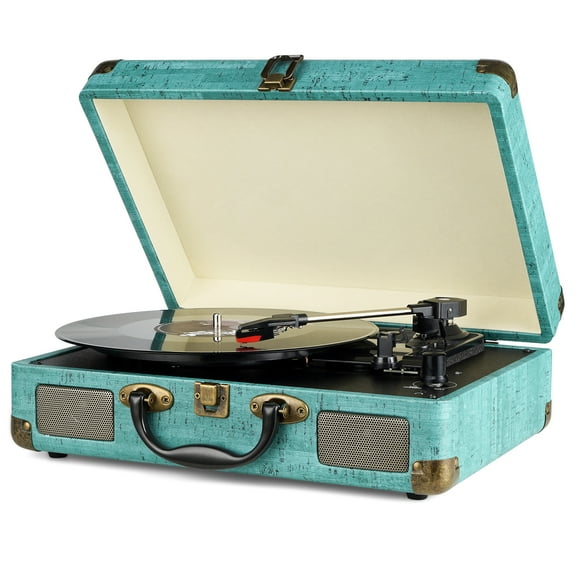 DIGITNOW Record Player Vintage 3-Speed Bluetooth Vinyl Turntable with Stereo Speaker, Belt Driven Suitcase Vinyl Record Player (Blue)