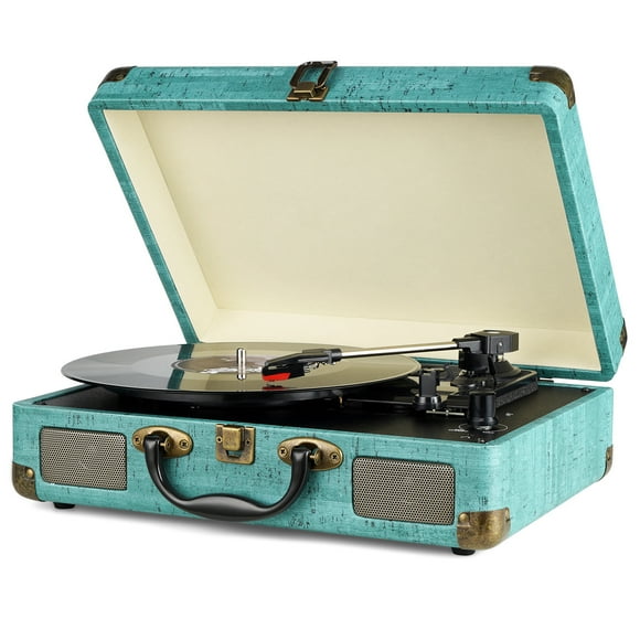 DIGITNOW Record Player Vintage 3-Speed Bluetooth Vinyl Turntable with Stereo Speaker, Belt Driven Suitcase Vinyl Record Player (Blue)