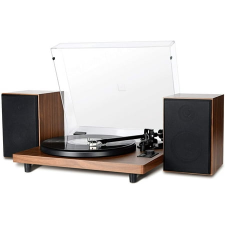 DIGITNOW Vinyl Record Player with Magnetic Cartridge and Adjustable Counter Weight, Wireless Bluetooth Turntable Hi-Fi System with 36 Watt Detachable Speakers for High Fidelity Sound