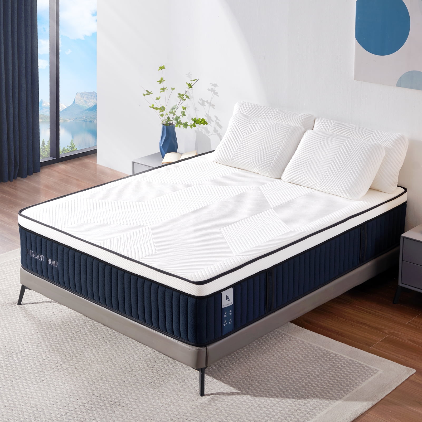 DIGLANT HOME 14 Inch Hybrid Mattress - Medium Plush Queen, Memory Foam Euro Top With Pocket Springs
