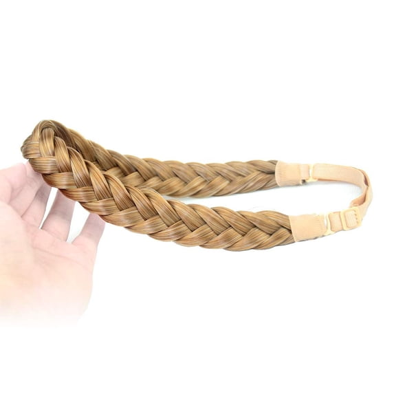 DIGUAN 2 Strands Synthetic Hair Braided Headband Classic Chunky Plaited Braids Elastic Stretch Hairpiece Women Girl Beauty accessory, 54g Boho (Caramel Blonde)