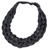 DIGUAN 5 Strands Synthetic Hair Braided Headband Classic Chunky Wide Plaited Braids Elastic Stretch Hairpiece Women Girl Beauty (Black)