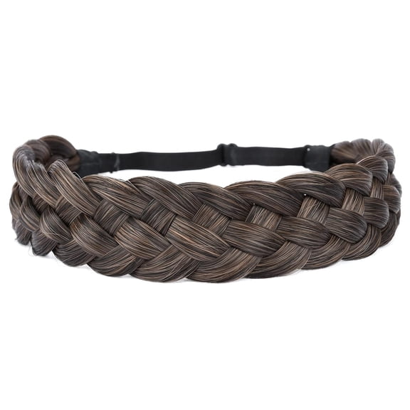 DIGUAN 5 Strands Synthetic Hair Braided Headband Classic Chunky Wide Plaited Braids Elastic Stretch Hairpiece Women Girl Beauty (Carbon Brown)