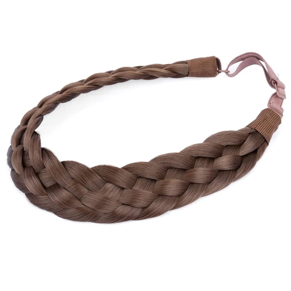 DIGUAN 5 Strands Synthetic Hair Braided Headband Classic Chunky Wide Plaited Braids Elastic Stretch Hairpiece Women Girl Beauty (Chestnut)