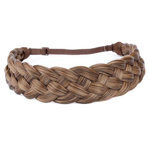 DIGUAN 5 Strands Synthetic Hair Braided Headband Classic Chunky Wide Plaited Braids Elastic Stretch Hairpiece Women Girl Beauty (Claybank)