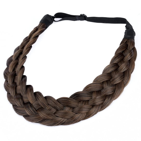 DIGUAN 5 Strands Synthetic Hair Braided Headband Classic Chunky Wide Plaited Braids Elastic Stretch Hairpiece Women Girl Beauty (Copper Brown)