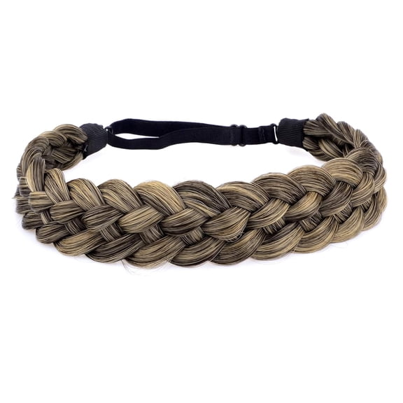 DIGUAN 5 Strands Synthetic Hair Braided Headband Classic Chunky Wide Plaited Braids Elastic Stretch Hairpiece Women Girl Beauty (Dark Ash Brown)