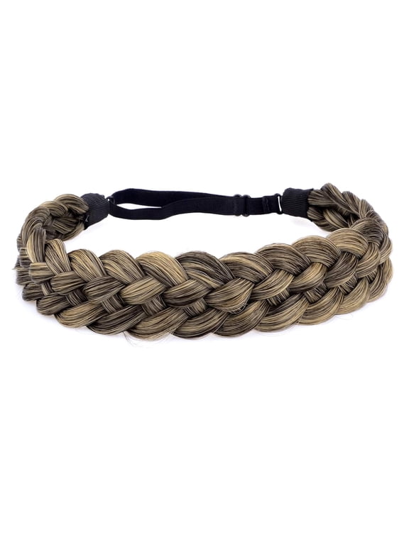 5 Strands Synthetic Hair Braided Headband Classic Chunky Wide Plaited Braids Elastic Stretch Hairpiece Women Girl Beauty (Dark Ash Brown)