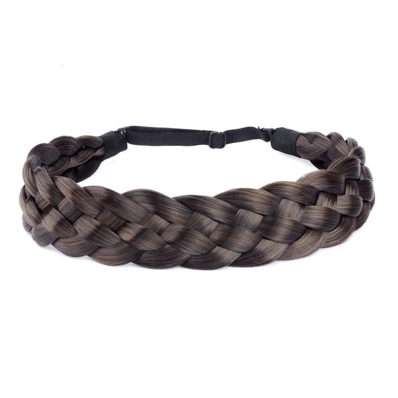 DIGUAN 5 Strands Synthetic Hair Braided Headband Classic Chunky Wide Plaited Braids Elastic Stretch Hairpiece Women Girl Beauty (Dark Brown)
