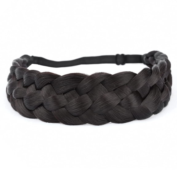 DIGUAN 5 Strands Synthetic Hair Braided Headband Classic Chunky Wide Plaited Braids Elastic Stretch Hairpiece Women Girl Beauty (Dark Chocolate)