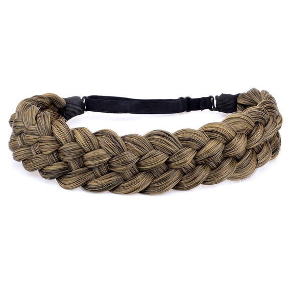 DIGUAN 5 Strands Synthetic Hair Braided Headband Classic Chunky Wide Plaited Braids Elastic Stretch Hairpiece Women Girl Beauty (Dark Golden Brown)