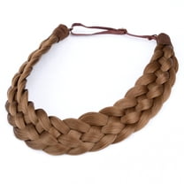 DIGUAN 5 Strands Synthetic Hair Braided Headband Classic Chunky Wide Plaited Braids Elastic Stretch Hairpiece Women Girl Beauty (Dark Medium Brown)